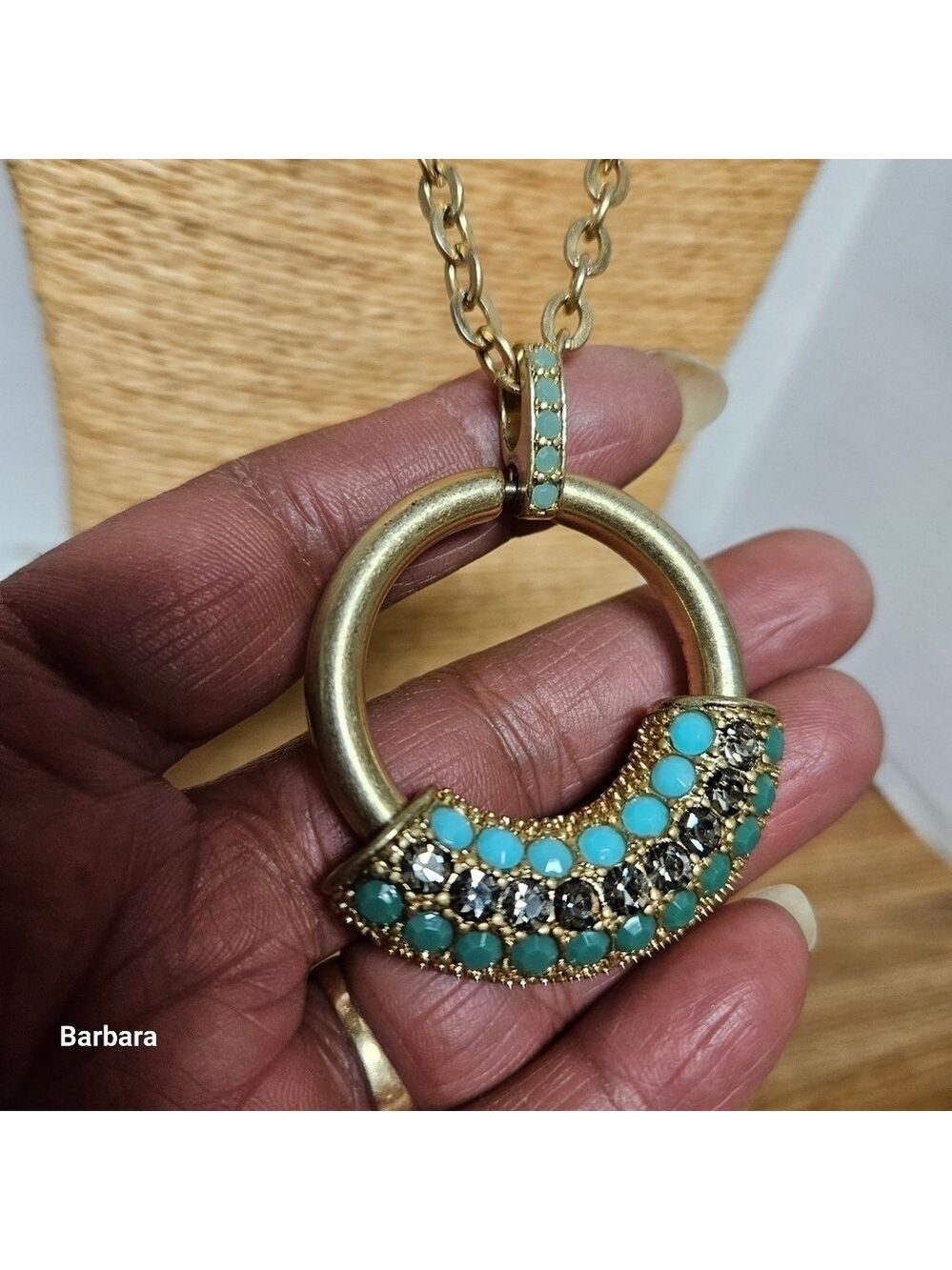 Vintage Lia Sophia Gold and Faux Turquoise Pendant Necklace